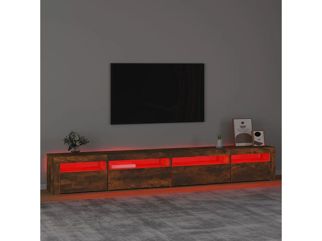 Meuble TV avec lumières LED Chêne fumé 270x35x40 cm