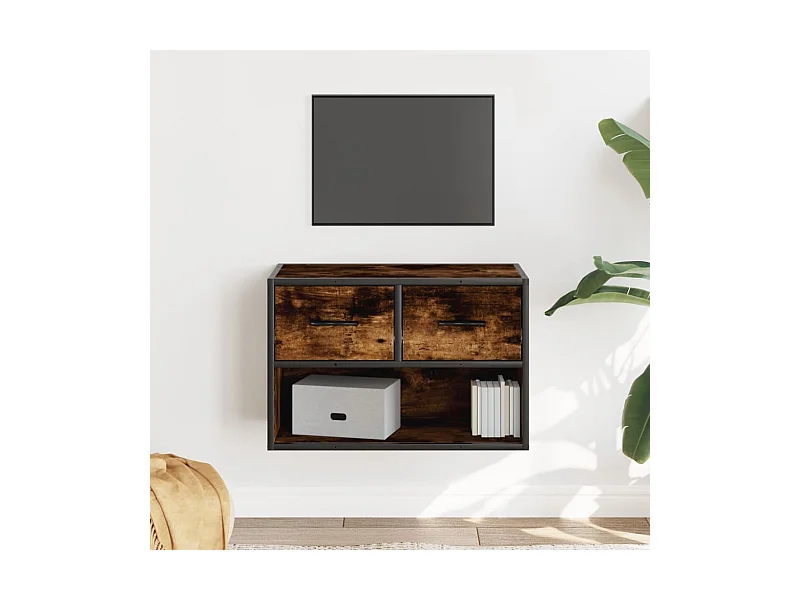 Meuble TV chêne fumé 60x31x39,5 cm bois d'ingénierie et métal