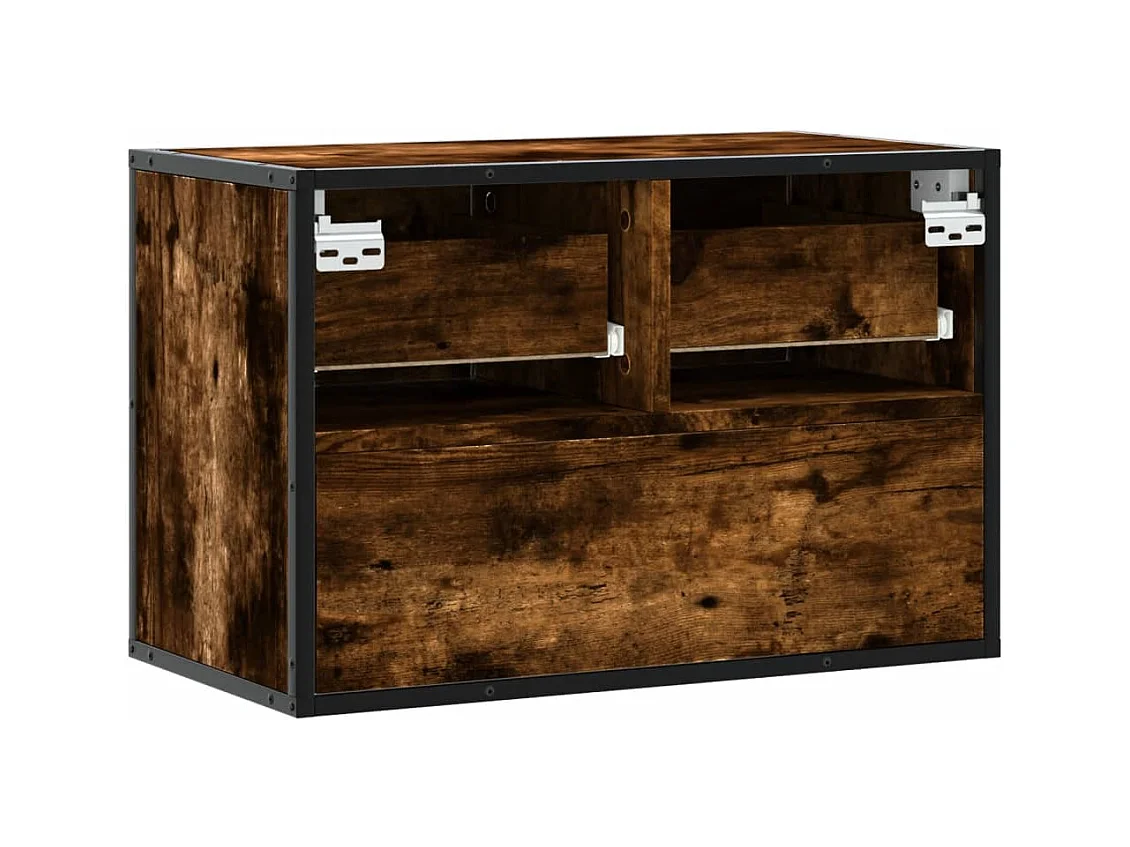 Meuble TV chêne fumé 60x31x39,5 cm bois d'ingénierie et métal