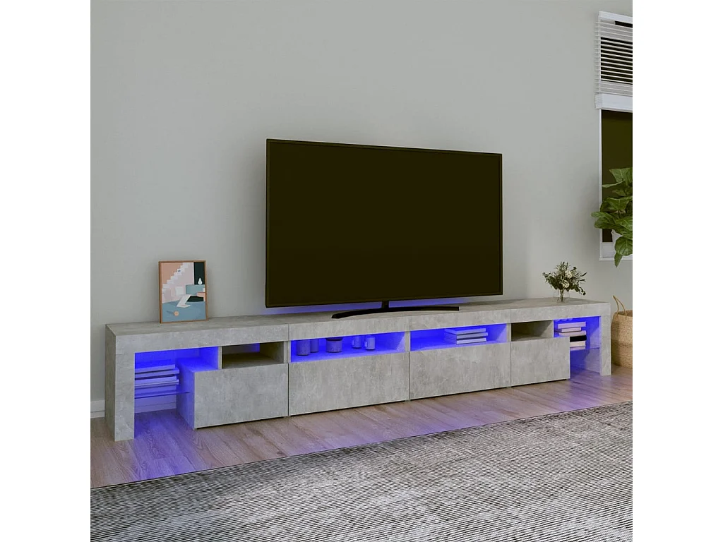 Meuble TV avec lumières LED Gris béton 260x36,5x40 cm