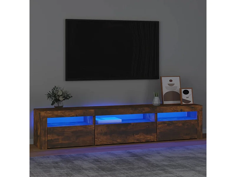Meuble TV avec lumières LED Chêne fumé 195x35x40 cm