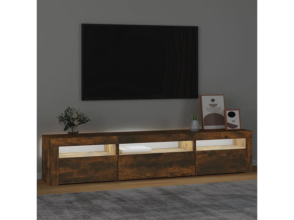 Meuble TV avec lumières LED Chêne fumé 195x35x40 cm