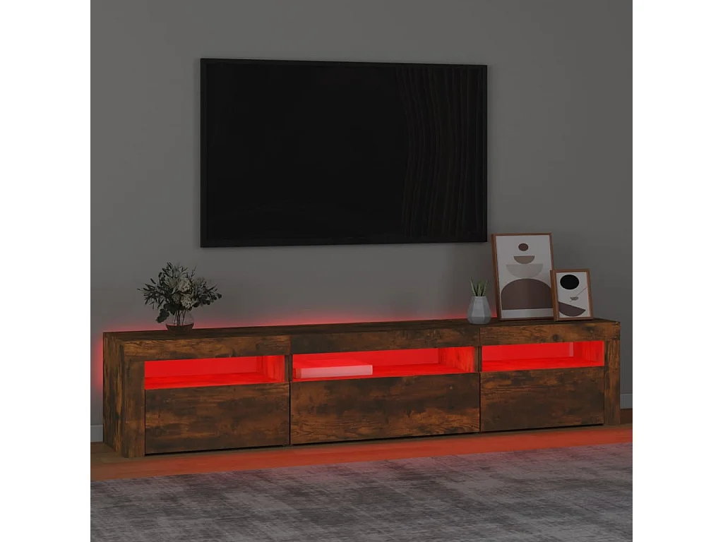 Meuble TV avec lumières LED Chêne fumé 195x35x40 cm