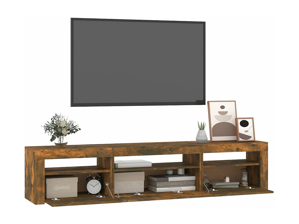 Meuble TV avec lumières LED Chêne fumé 195x35x40 cm