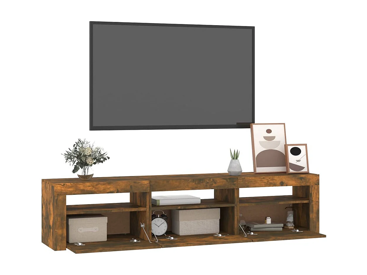 Meuble TV avec lumières LED Chêne fumé 180x35x40 cm