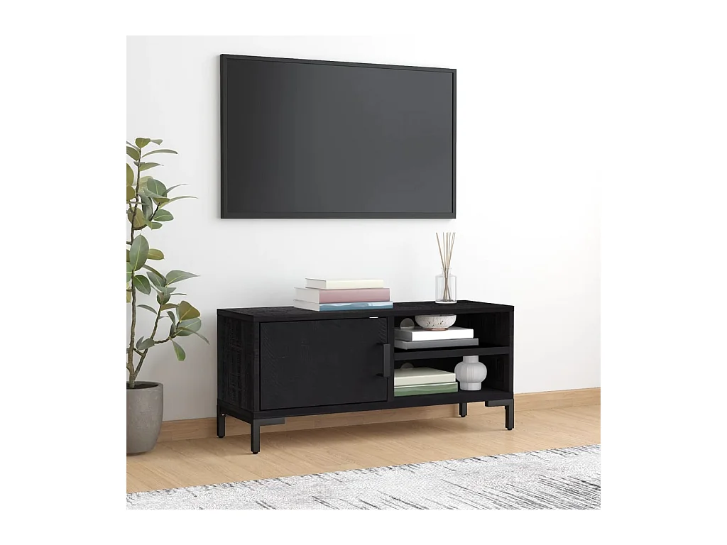 Meuble TV Noir 90x30x40 cm Bois de pin massif