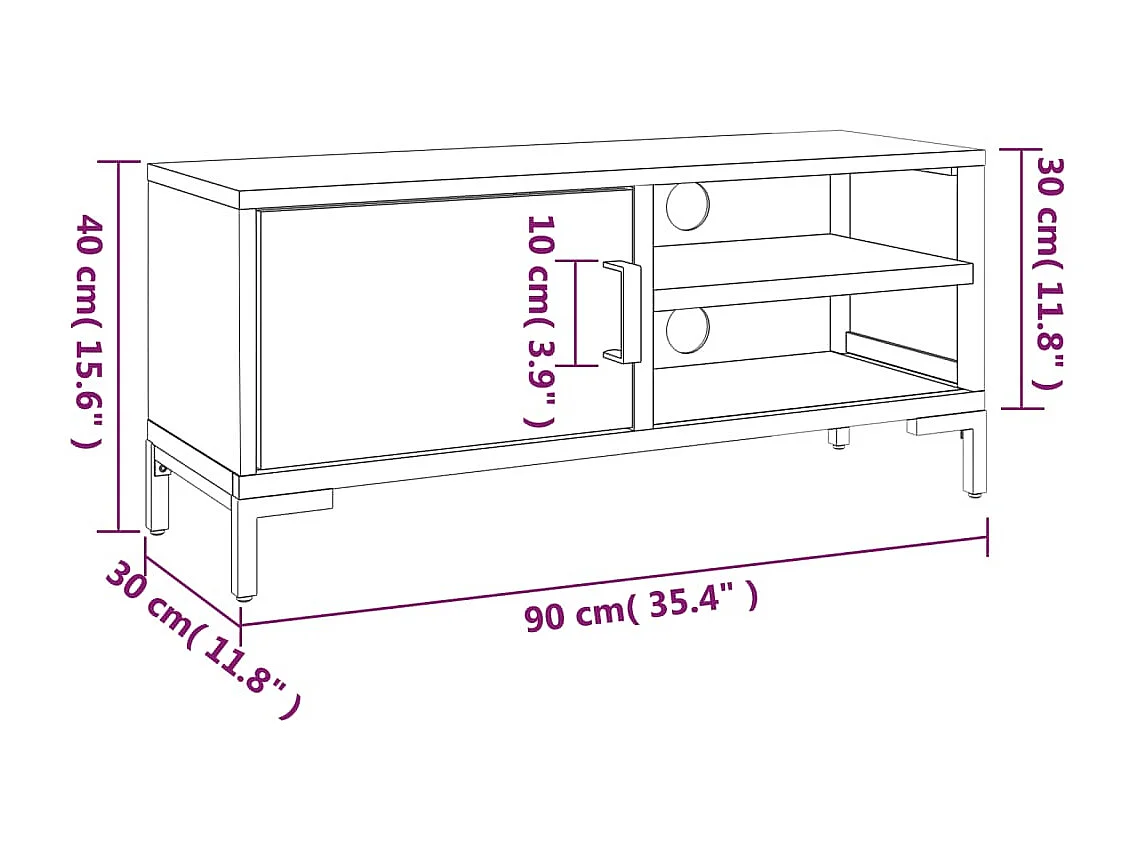 Meuble TV Noir 90x30x40 cm Bois de pin massif