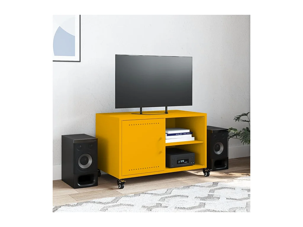 Meuble TV jaune moutarde 68x39x43,5 cm acier laminé à froid