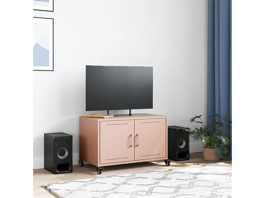 Meuble TV rose 68x39x43,5 cm acier laminé à froid