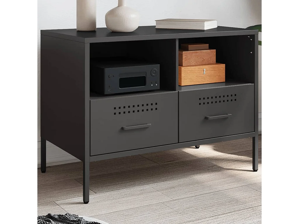 Meuble TV noir 68x39x50,5 cm acier laminé à froid