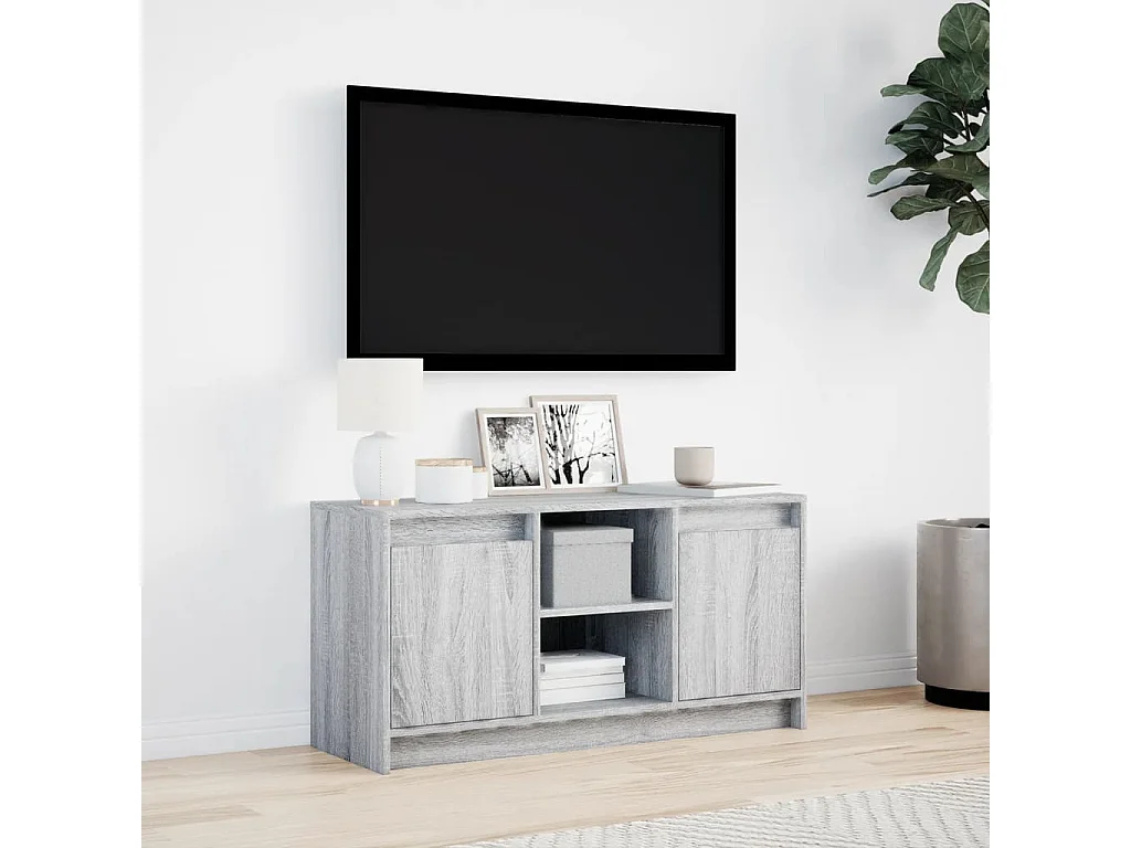 Tv-meubel met LED 100x34x50 cm bewerkt hout grijs sonoma eiken