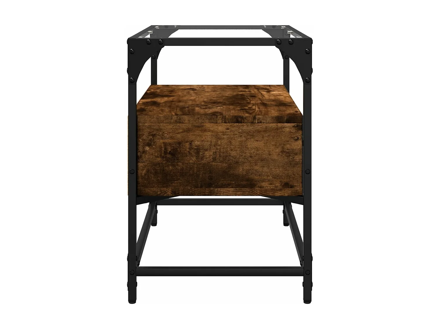 Meuble TV avec dessus en verre chêne fumé bois d'ingénierie