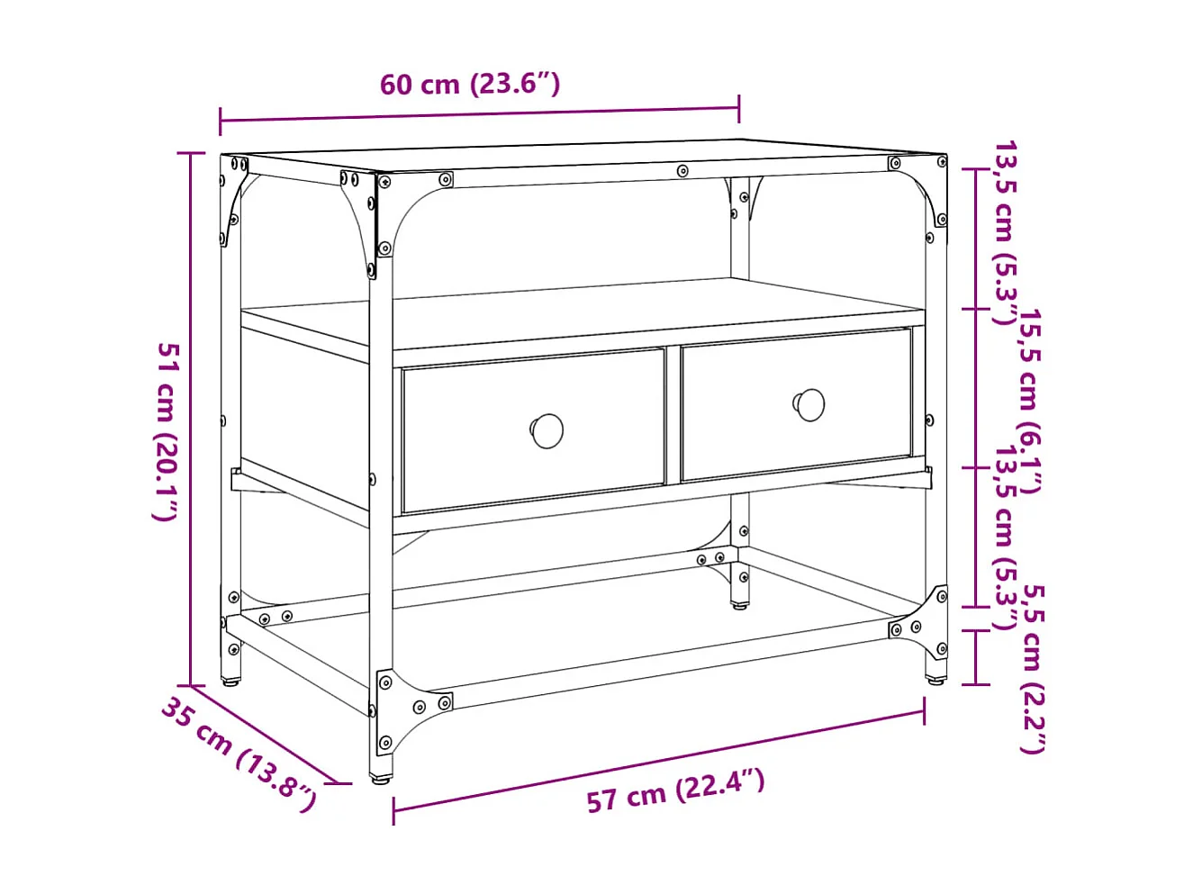 Meuble TV avec dessus en verre chêne fumé bois d'ingénierie