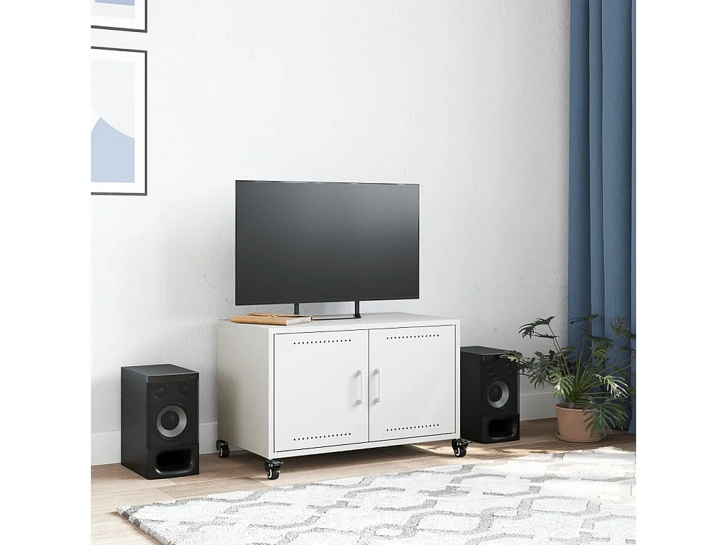 Meuble TV blanc 68x39x43,5 cm acier laminé à froid