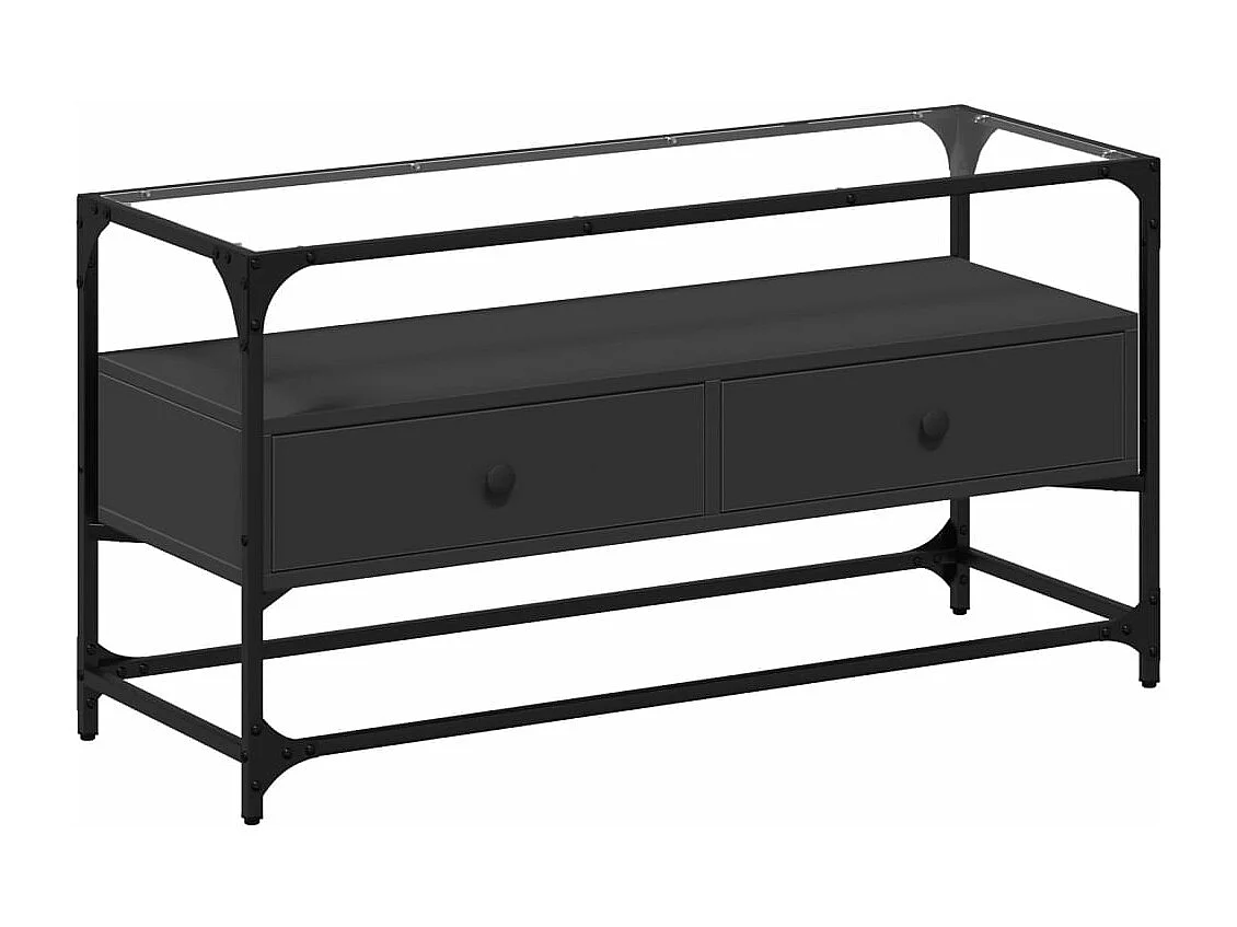 Tv-meubel met glazen blad 98x35x51 cm bewerkt hout zwart