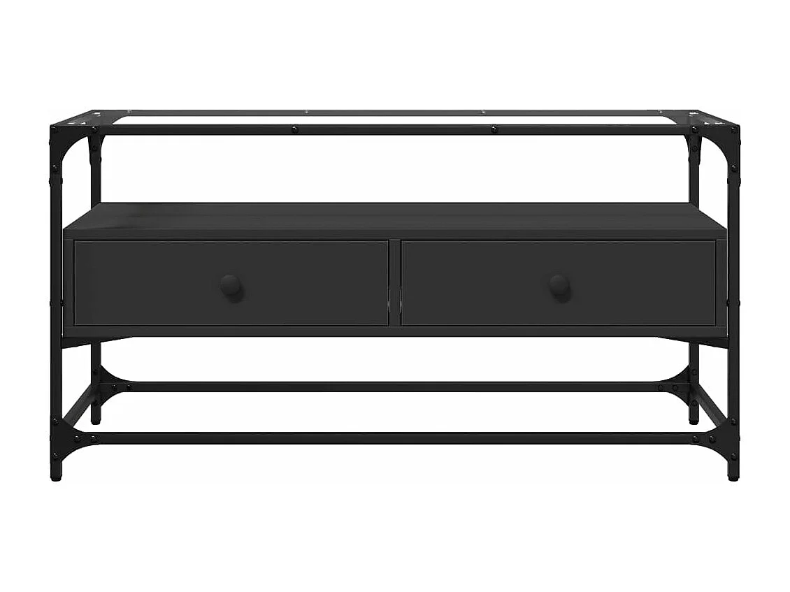 Meuble TV et dessus en verre noir 80x35x51 cm bois d'ingénierie