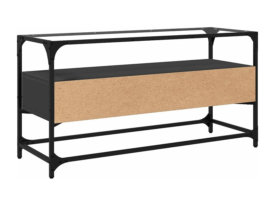 Meuble TV et dessus en verre noir 80x35x51 cm bois d'ingénierie