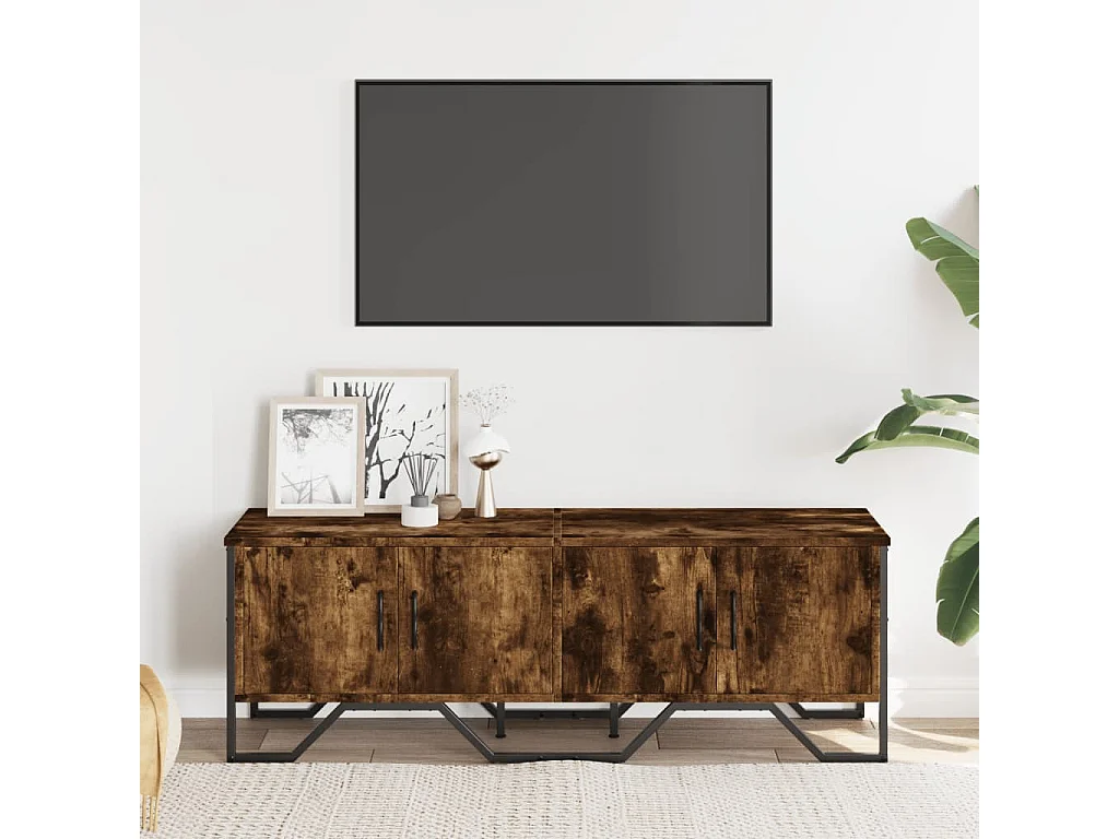 Meuble TV chêne fumé 122x34x41 cm bois d'ingénierie