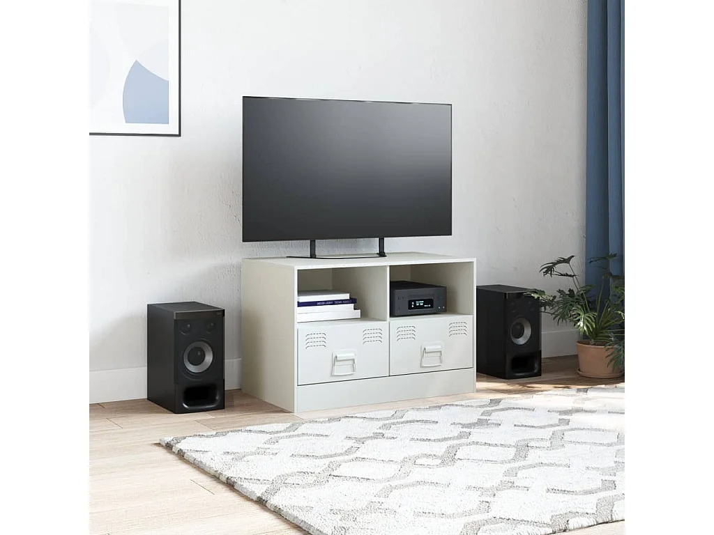 Meuble TV blanc 67x39x44 cm acier