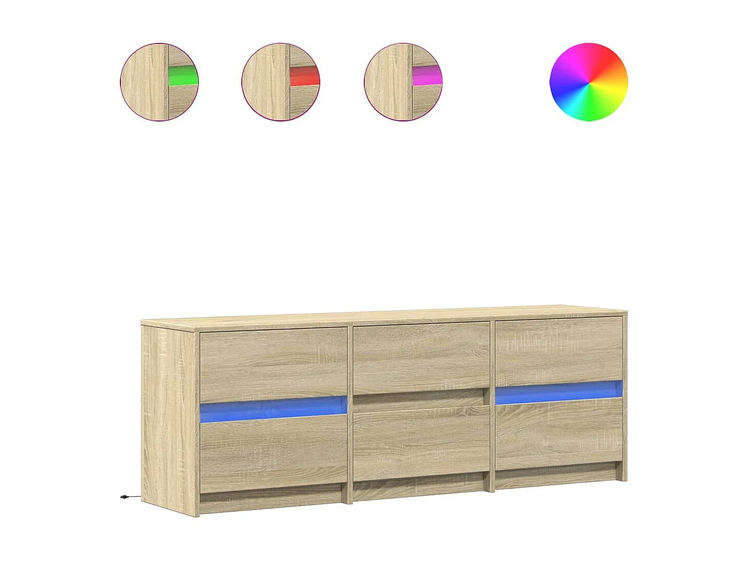 Tv-meubel met LED 140x34x50 cm bewerkt hout sonoma eikenkleurig