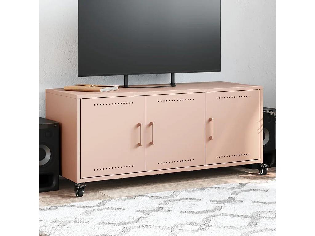 Meuble TV rose 100,5x39x43,5 cm acier laminé à froid
