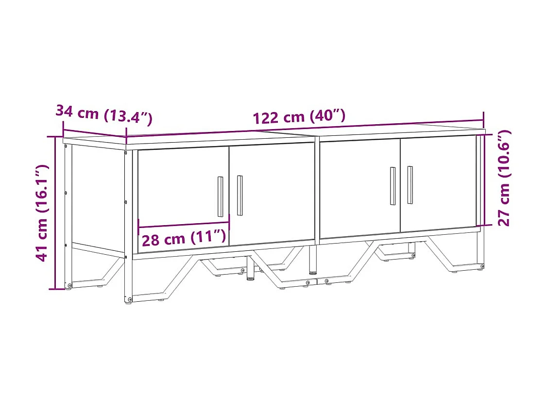 Meuble TV chêne marron 122x34x41 cm bois d'ingénierie