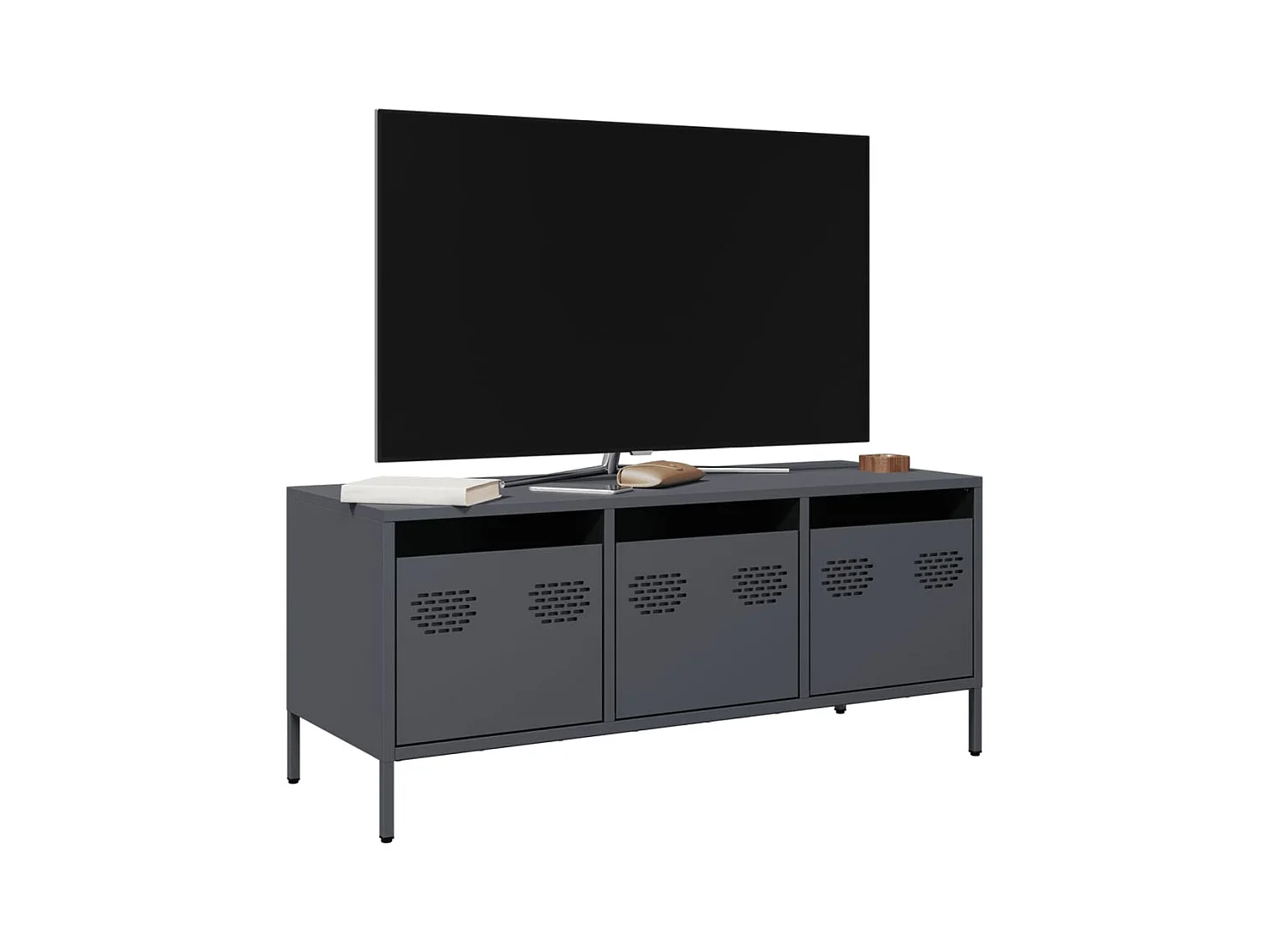 Meuble TV anthracite 101,5x39x43,5 cm acier laminé à froid