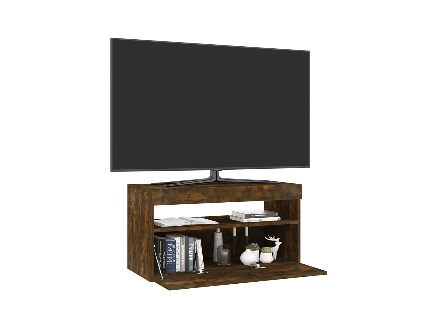 Meuble TV avec lumières LED Chêne fumé 75x35x40 cm