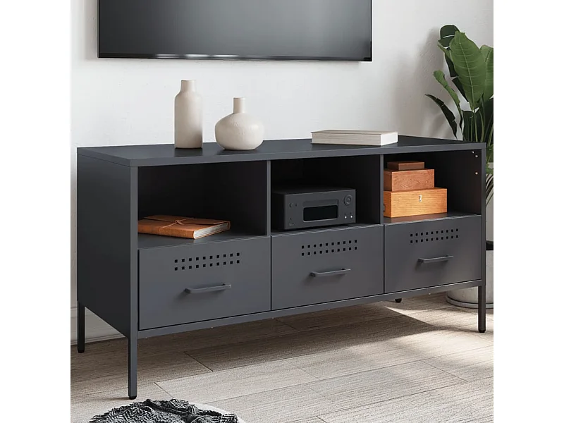 Meuble TV anthracite 100,5x39x50,5 cm acier laminé à froid