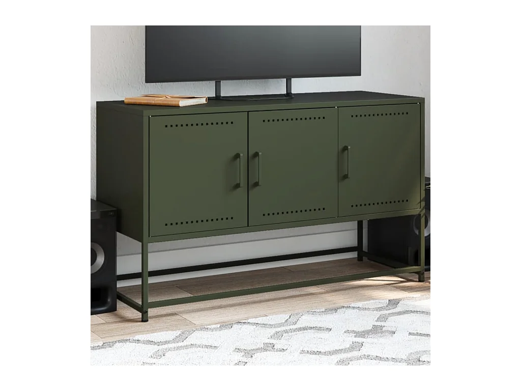 Meuble TV vert olive 100,5x39x60,5 cm acier