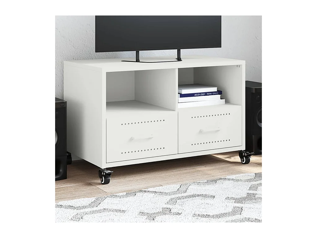 Meuble TV blanc 68x39x43,5 cm acier laminé à froid