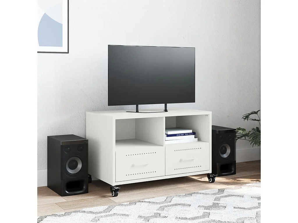 Meuble TV blanc 68x39x43,5 cm acier laminé à froid