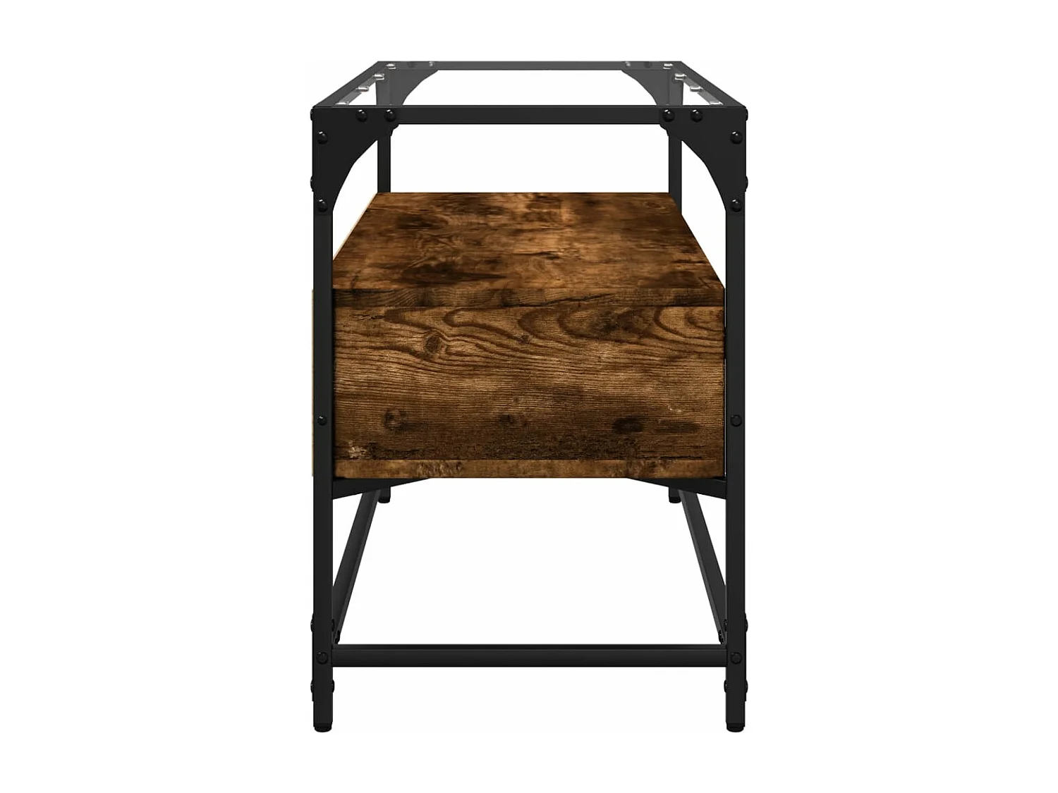 Meuble TV avec dessus en verre chêne fumé bois d'ingénierie