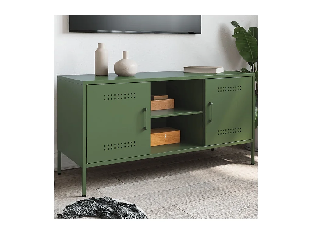 Meuble TV vert olive 100,5x39x50,5 cm acier