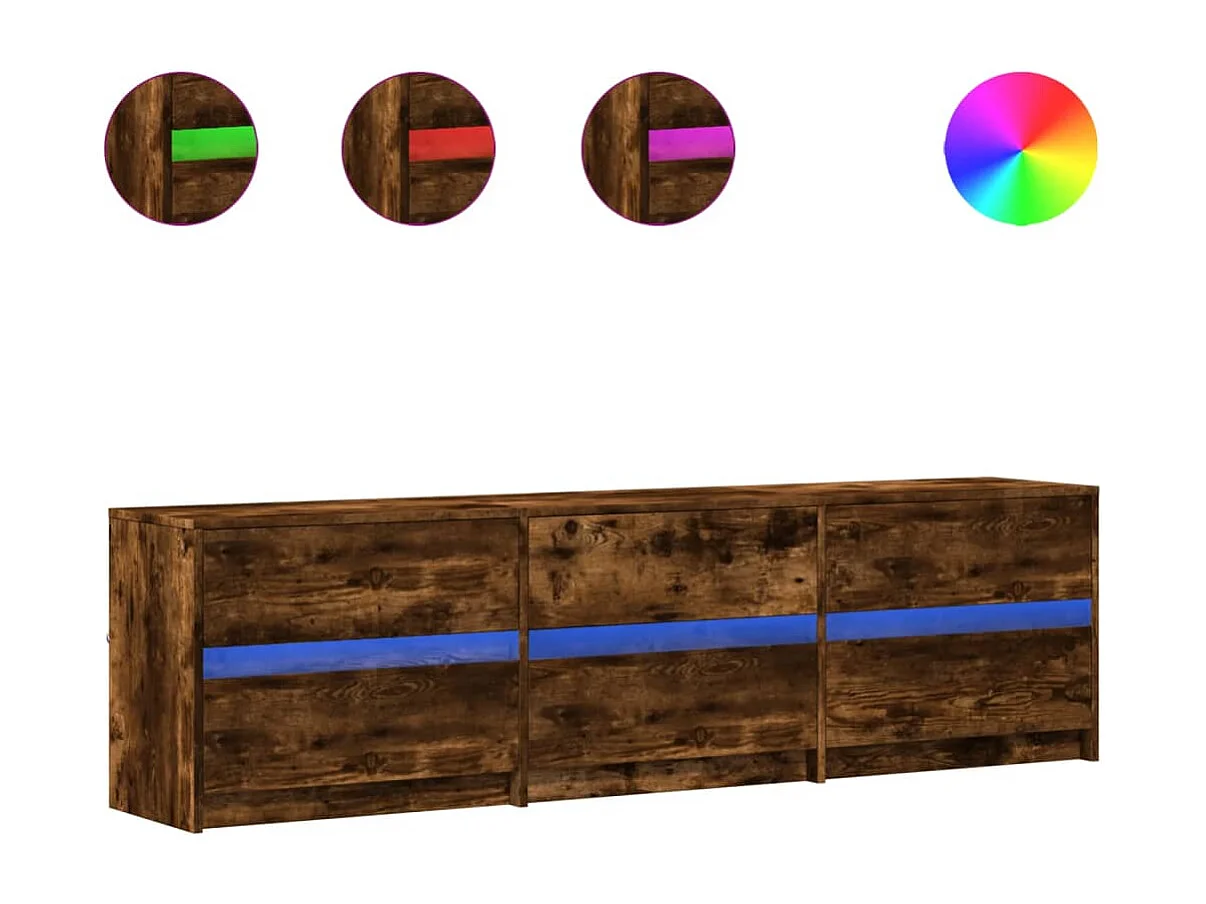 Tv-meubel met LED 180x34x50 cm bewerkt hout gerookt eikenkleur