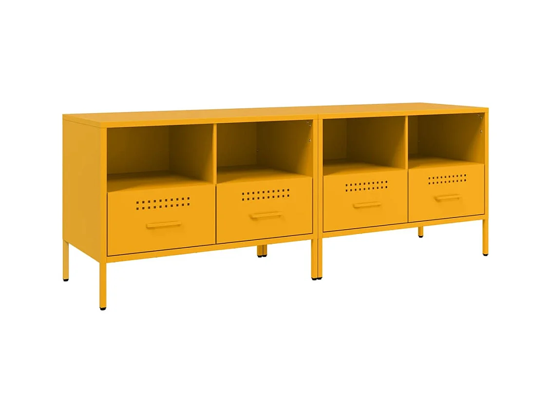 Meuble TV 2pièces jaune moutarde 68x39x50,5cm acier laminé à froid