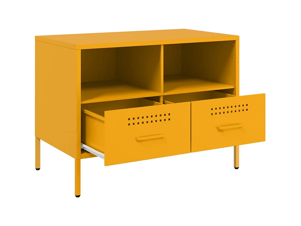 Meuble TV 2pièces jaune moutarde 68x39x50,5cm acier laminé à froid
