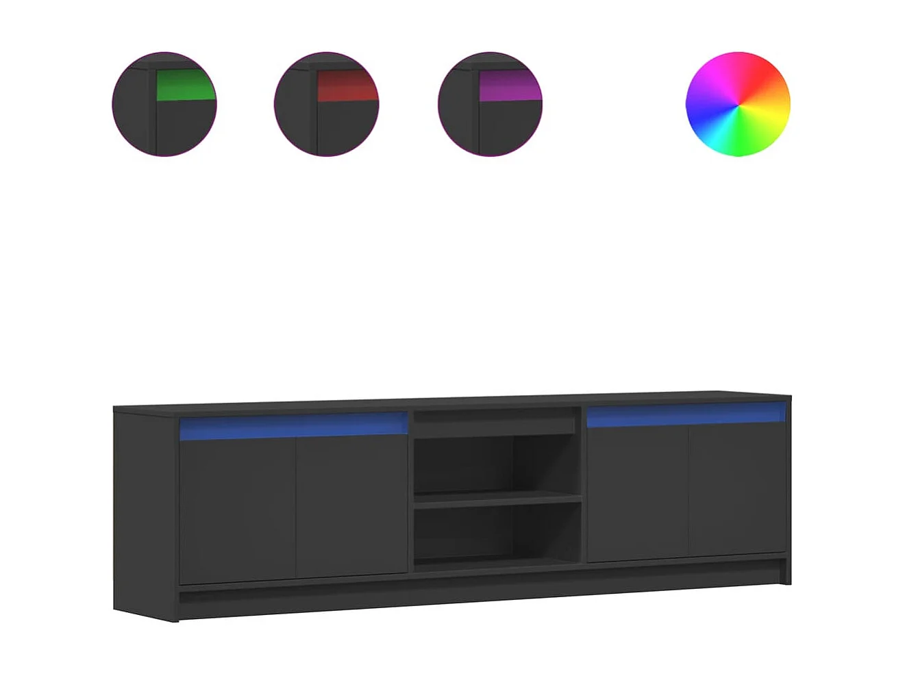 Tv-meubel met LED 180x34x50 cm bewerkt hout zwart