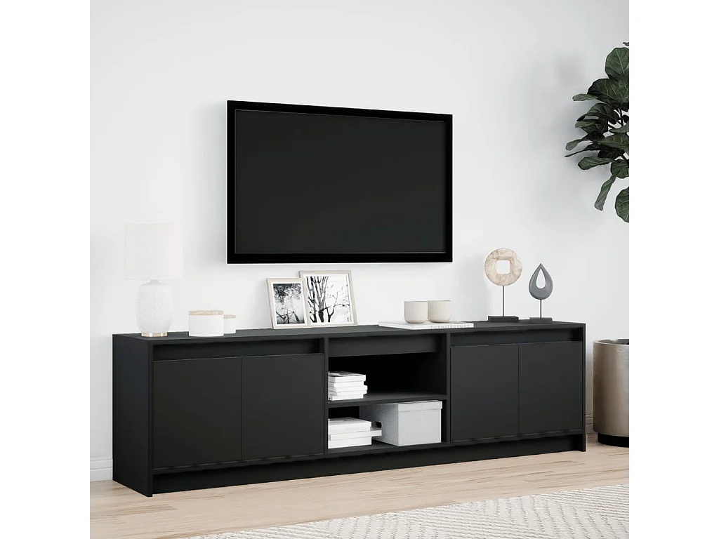 Tv-meubel met LED 180x34x50 cm bewerkt hout zwart