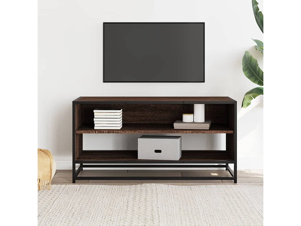 Meuble TV chêne marron 91x40x46 cm bois d'ingénierie et métal