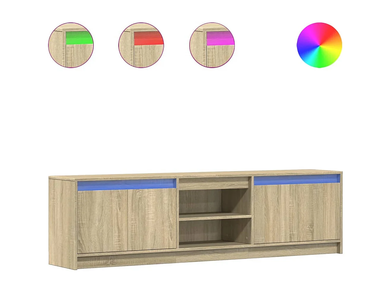 Tv-meubel met LED 180x34x50 cm bewerkt hout sonoma eikenkleurig