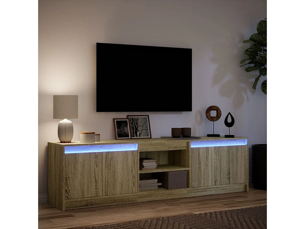 Tv-meubel met LED 180x34x50 cm bewerkt hout sonoma eikenkleurig