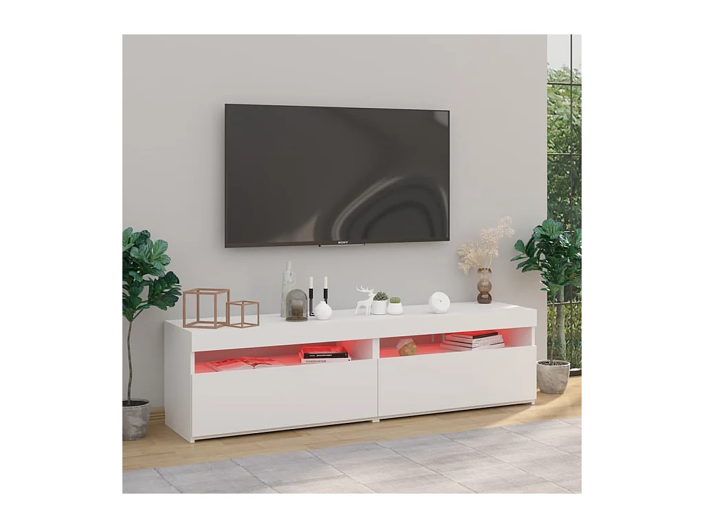 Meubles TV 2 pièces avec lumières LED Blanc brillant 75x35x40 cm