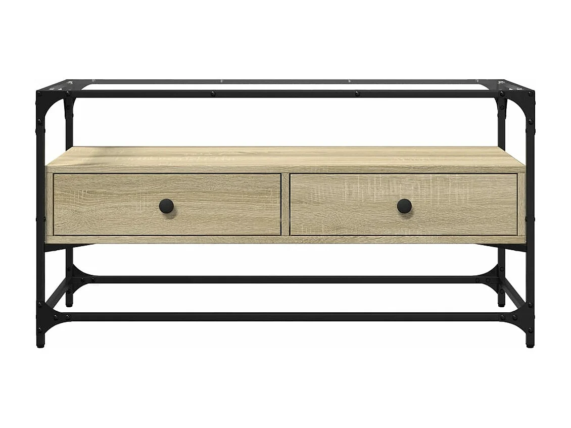 Meuble TV avec dessus en verre chêne sonoma bois d'ingénierie