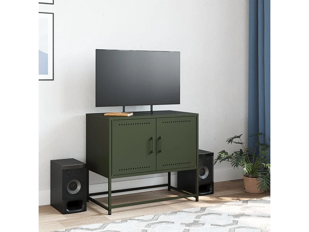 Meuble TV vert olive 68,5x39x60,5 cm acier