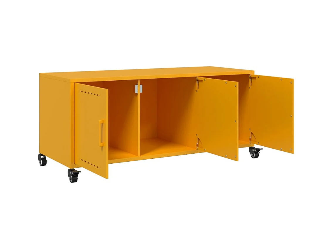 Meuble TV jaune moutarde 100,5x39x43,5 cm acier laminé à froid