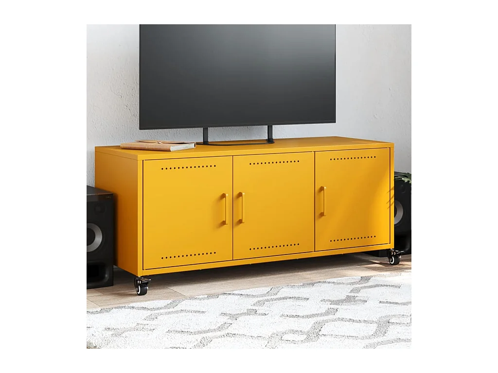 Meuble TV jaune moutarde 100,5x39x43,5 cm acier laminé à froid