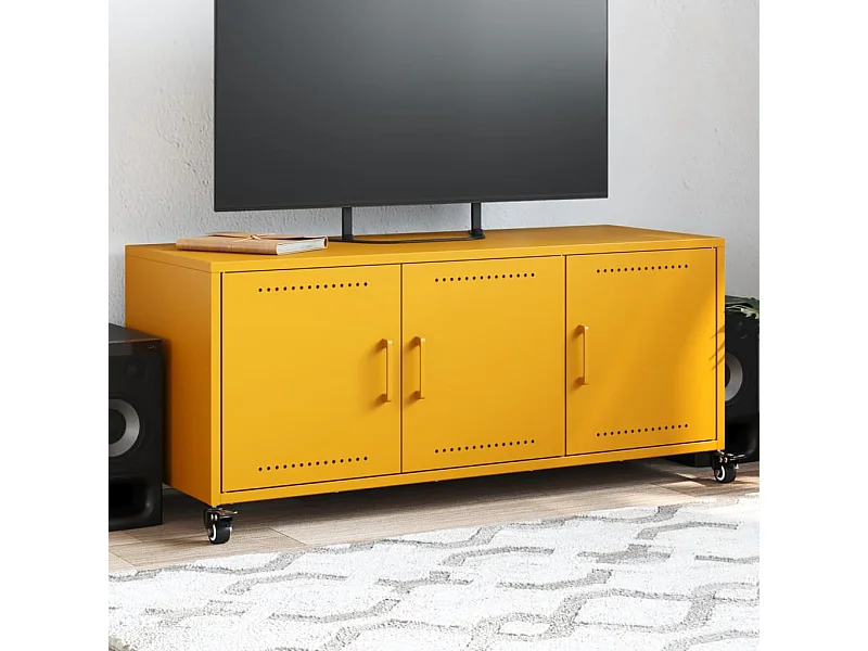 Meuble TV jaune moutarde 100,5x39x43,5 cm acier laminé à froid