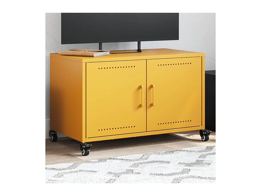 Meuble TV jaune moutarde 68x39x43,5 cm acier laminé à froid