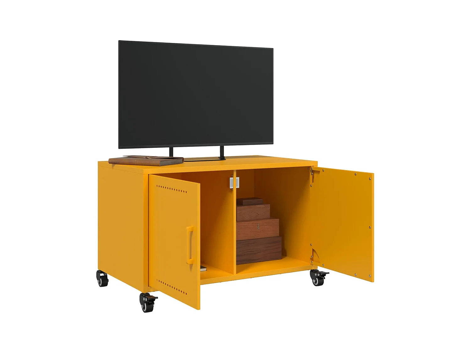 Meuble TV jaune moutarde 68x39x43,5 cm acier laminé à froid